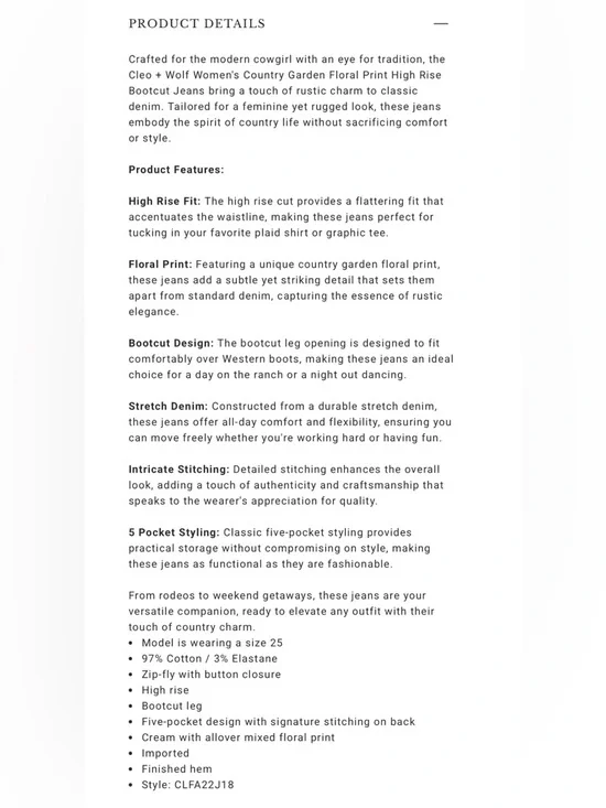 Cleo + Wolf Country Garden Yellow Floral Print High Rise Boot Cut Jeans - Picture 4 of 16